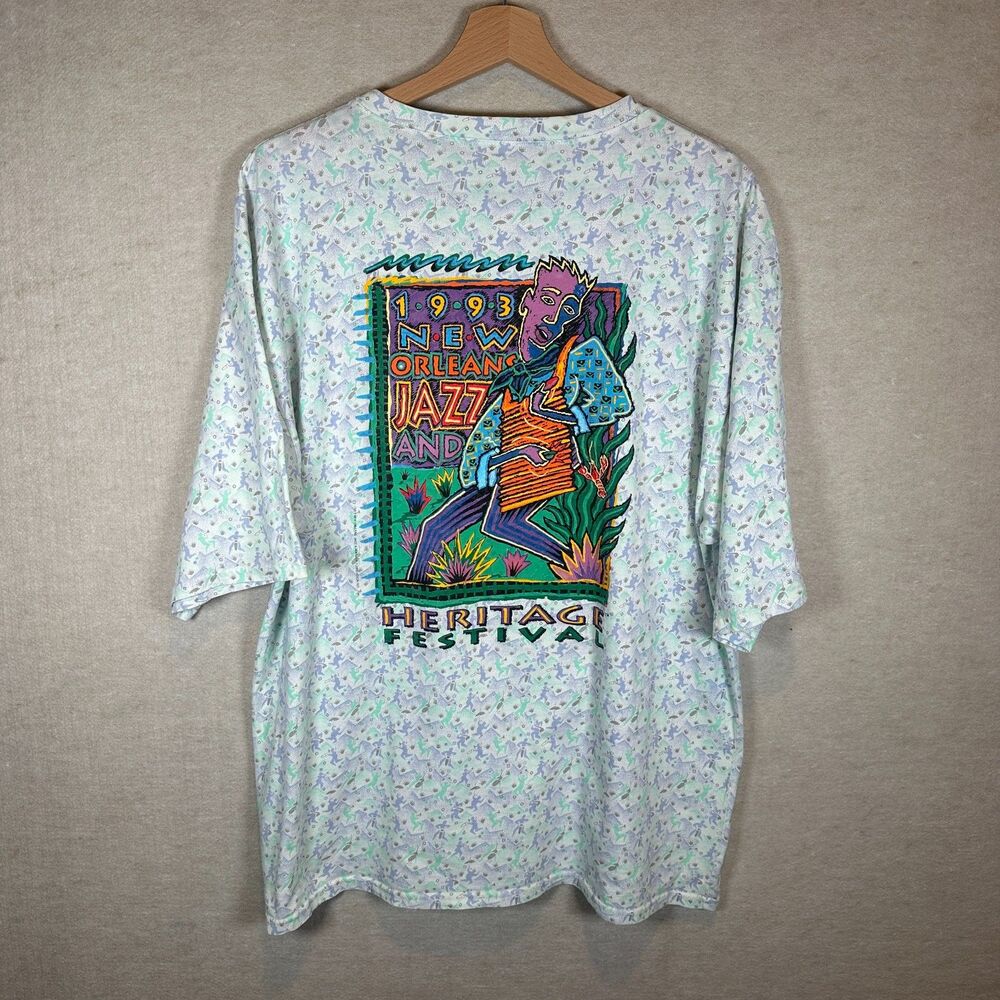 Vintage 1993 New Orleans Jazz Heritage Festival T Shirt AOP Jazz Fest L XL